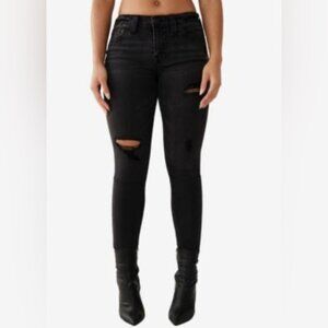 True Religion Halle mid-rise stretch distressed Super Skinny Jeans -Black 25